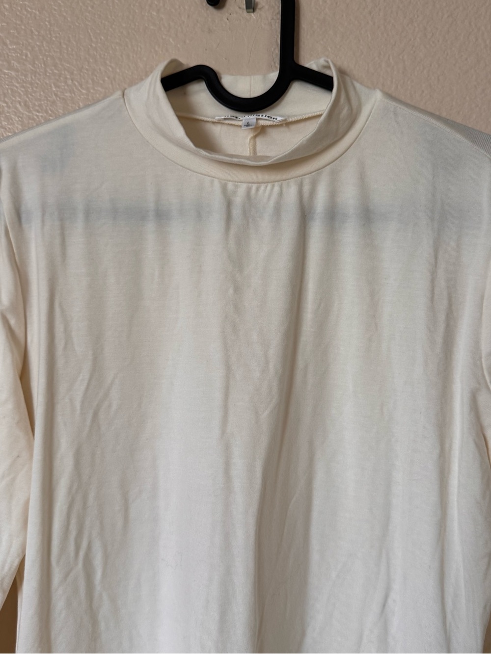 Reformation Sara Mock Neck Long Sleeve Top Ivory Cream Knit Stretch Large L - Picture 2 of 6